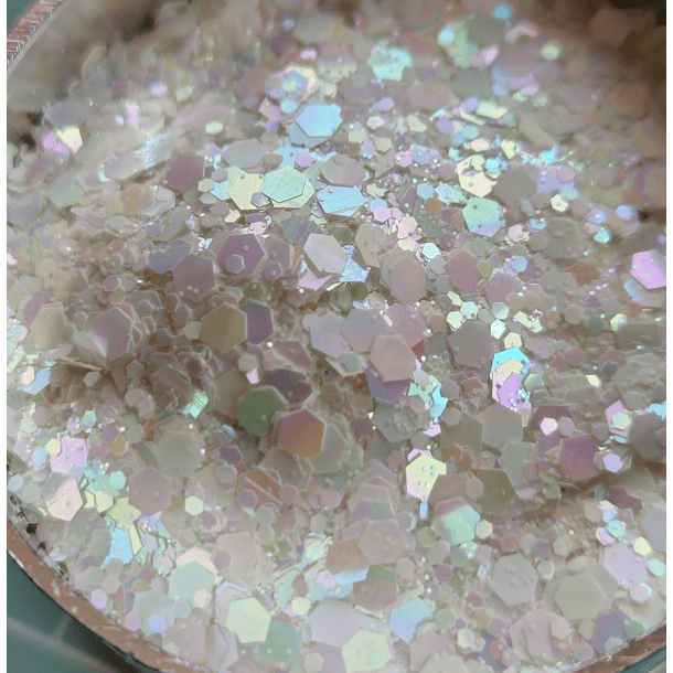 Glitter Chunky solid aurora White 