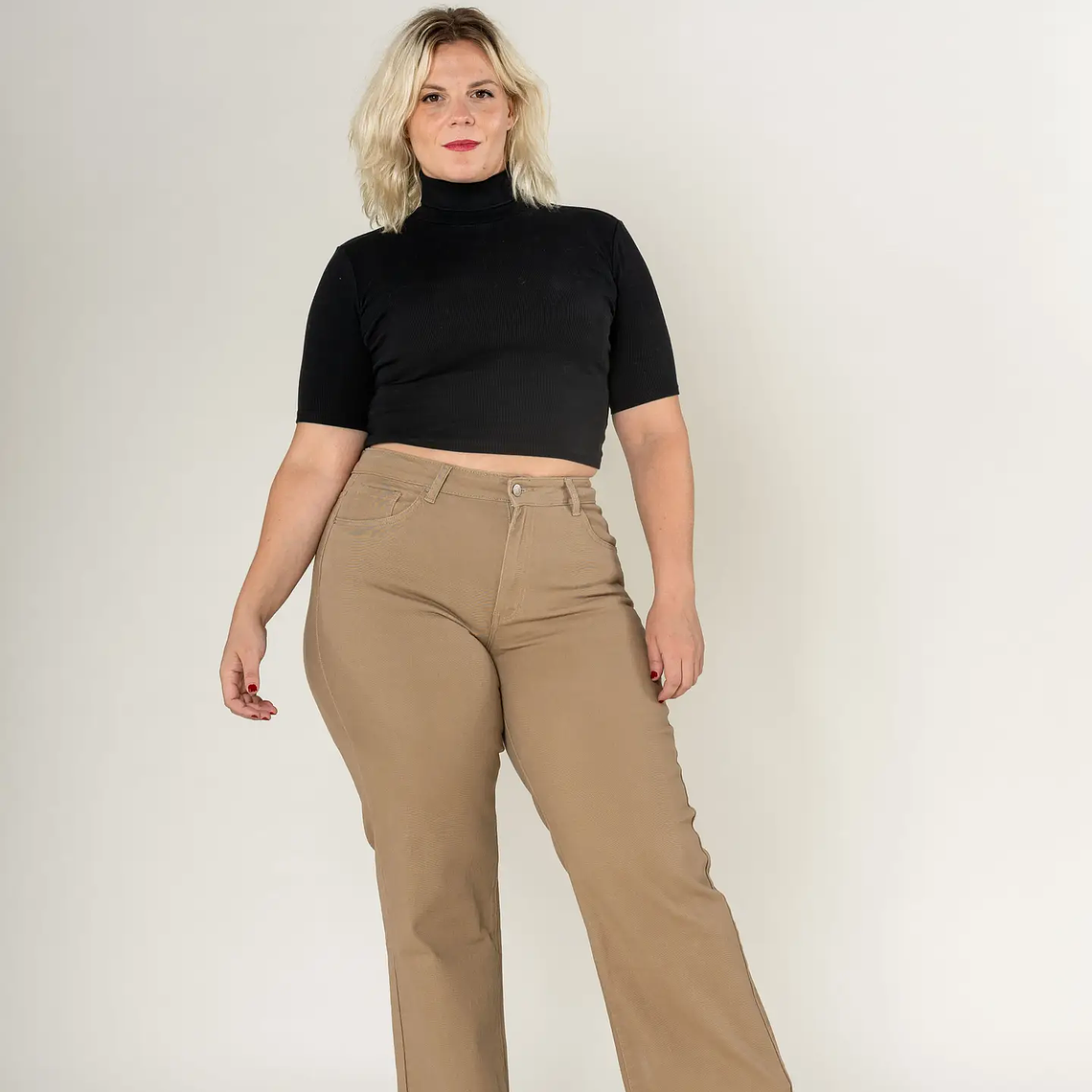 Plus Size Wide Flared Jeans Taupe 1