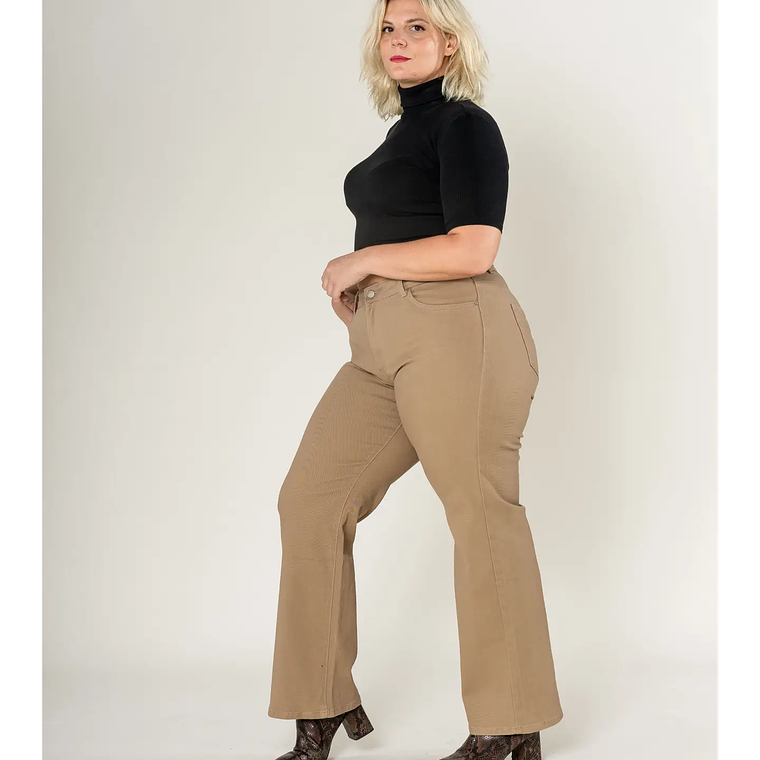 Plus Size Wide Flared Jeans Taupe 3