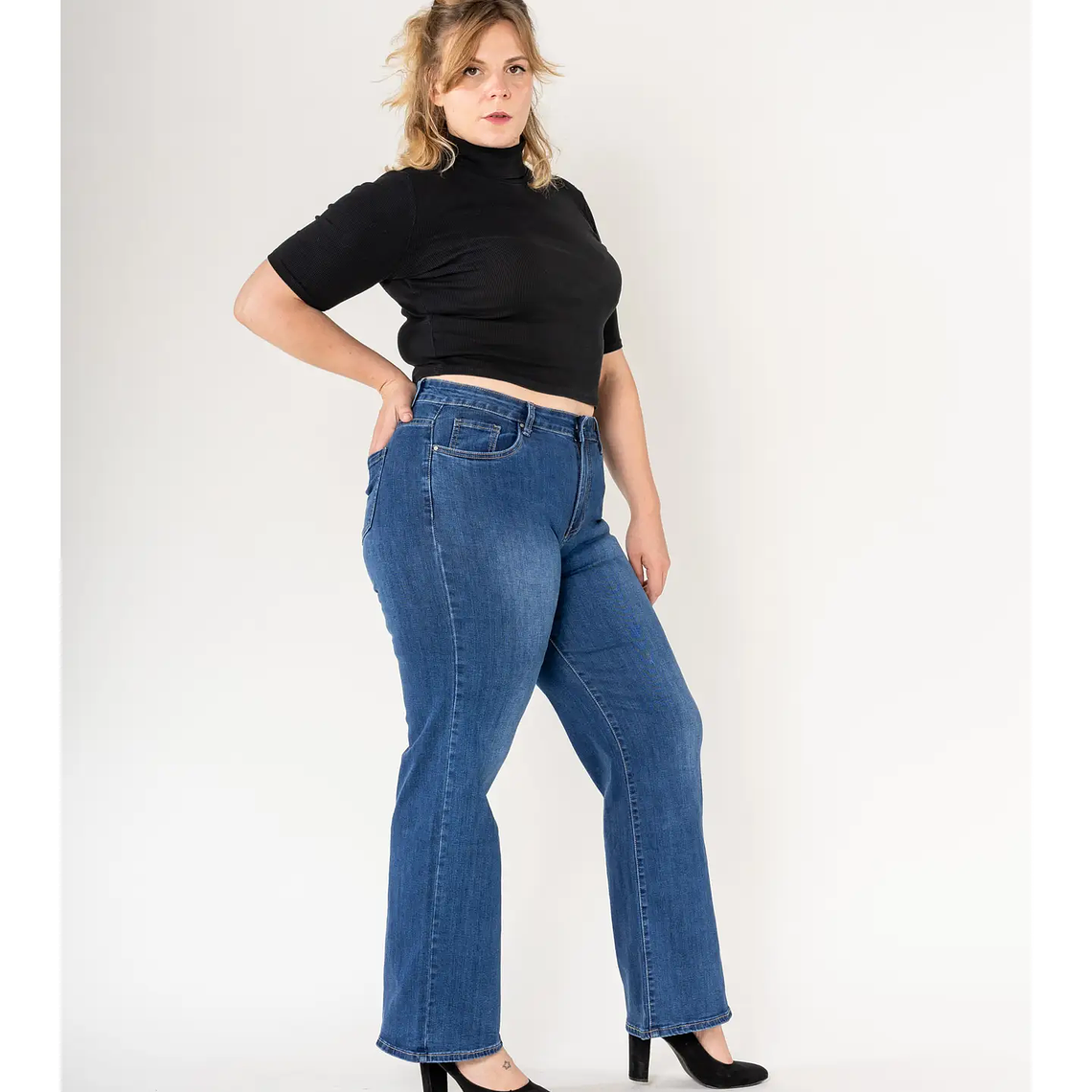 Plus Size Wide Flared Jeans Blue 1