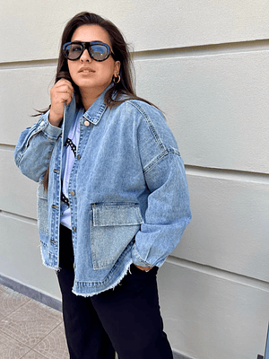 Curvy Denim Jacket with Rhinestones Blue