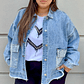 Curvy Denim Jacket with Rhinestones Blue - thumbnail 1