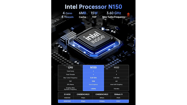 Mini PC Intel N150 12ª Gen | 8GB RAM | 256GB SSD | Windows 11 Pro 2