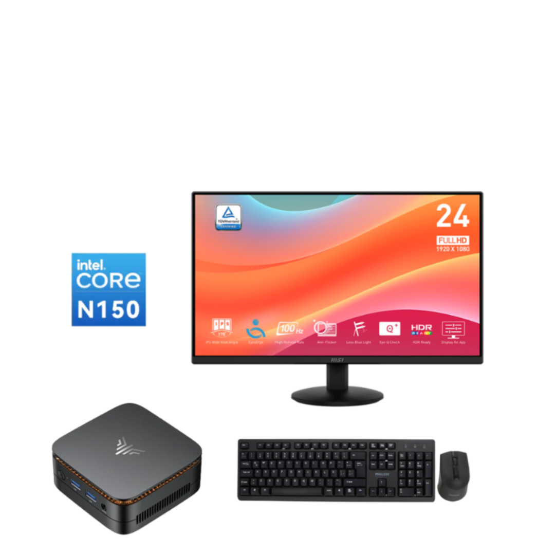 Mini PC Intel N150 12ª Gen | 8GB RAM | 256GB SSD + Monitor MSI PRO MP242L 24" 100Hz + Teclado & Mouse