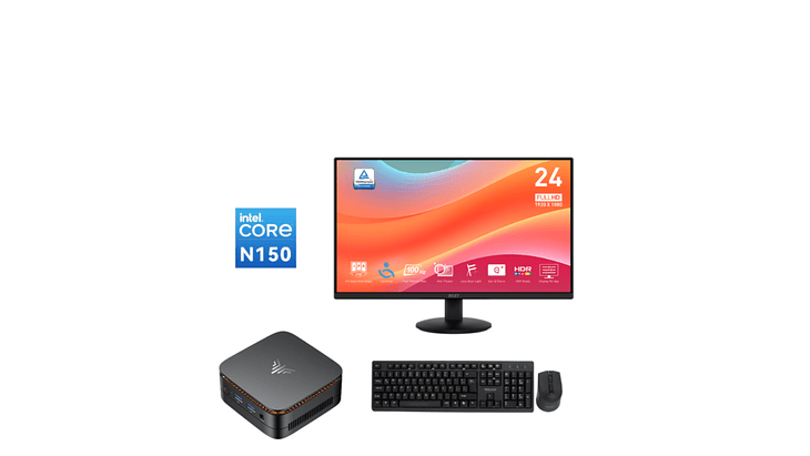 Mini PC Intel N150 12ª Gen | 8GB RAM | 256GB SSD + Monitor MSI PRO MP242L 24