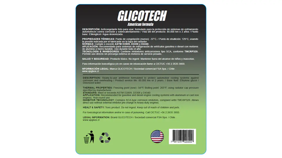 Anticongelante Glicotech Green 50/50 5 Litros - Todo Tipo de Vehículo 3