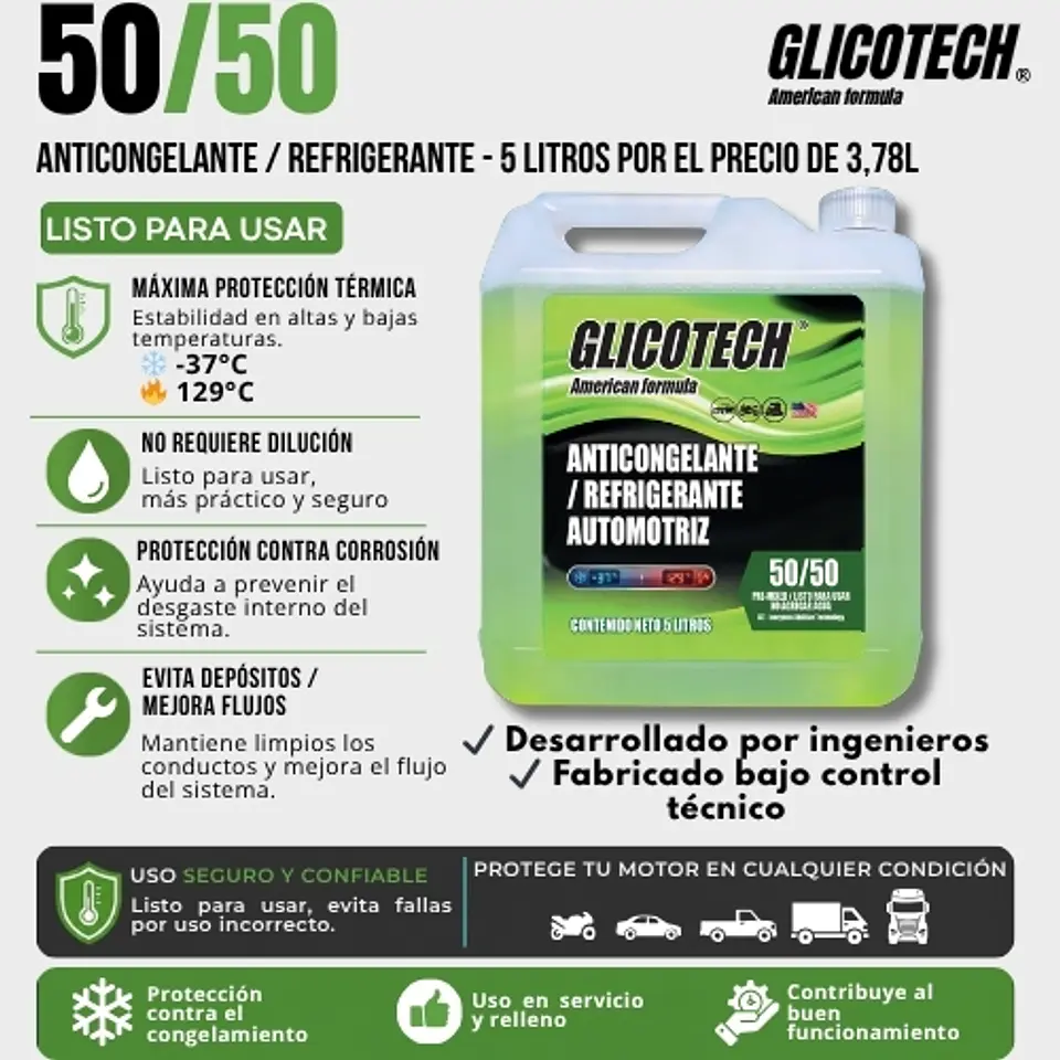 Coolant Verde Glicotech 50/50 Refrigerante 5 Litros 4