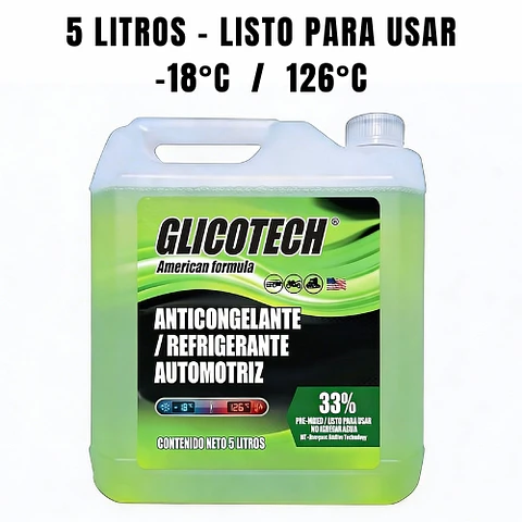 Coolant Verde Glicotech 33% Liquido Refrigerante 5 Litros