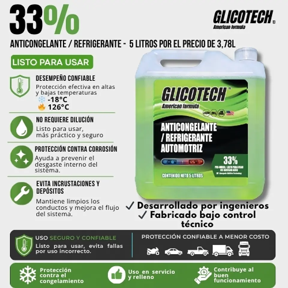 Coolant Verde Glicotech 33% Liquido Refrigerante 5 Litros 4