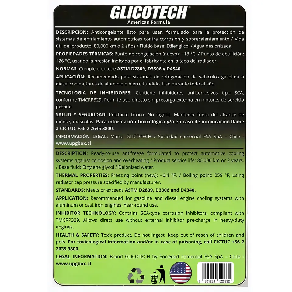 Coolant Verde Glicotech 33% Liquido Refrigerante 5 Litros 8