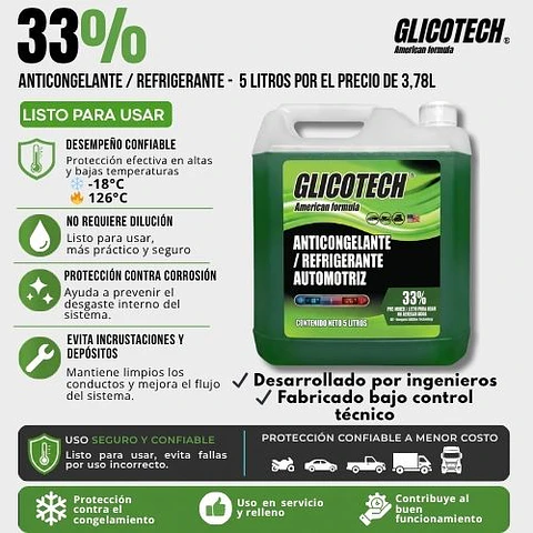 Refrigerante Verde Glicotech 33% Liquido 5 Litros