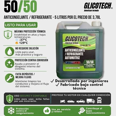 Refrigerante Verde Glicotech 50/50 5 Litros