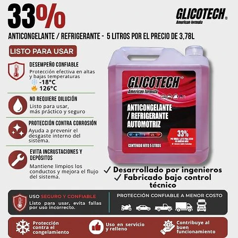 Refrigerante Rojo Glicotech 33% Liquido 5 Litros