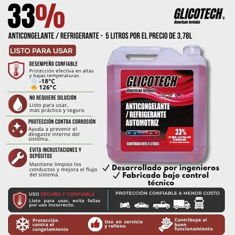Refrigerante Rojo Glicotech 33% Liquido 5 Litros 2