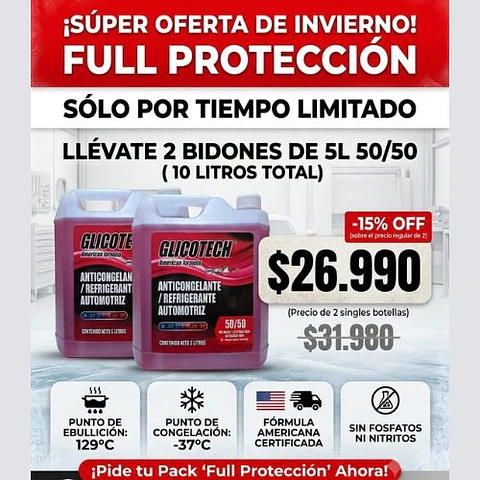 Pack 2x1 Refrigerante Rojo Glicotech 50/50 10 Litros