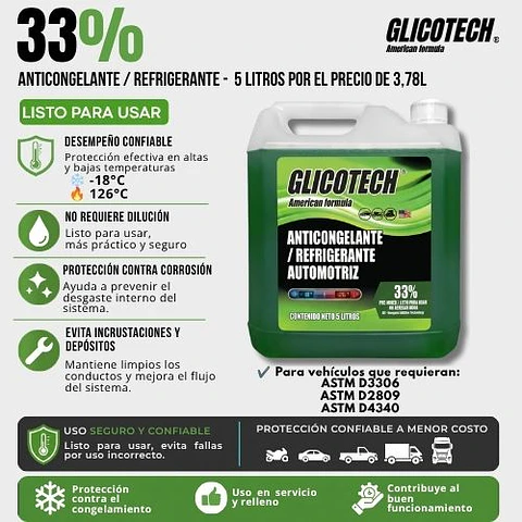 Refrigerante Verde Glicotech 33% Liquido 5 Litros