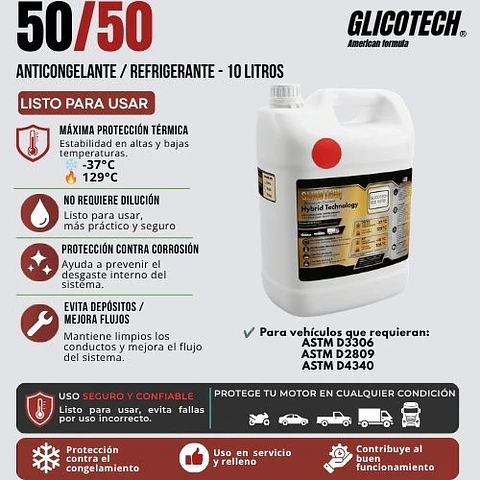 Refrigerante Rojo Glicotech 50/50 10 Litros