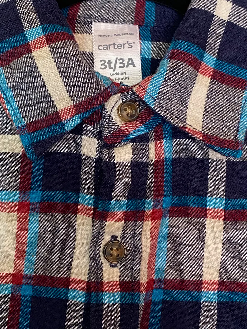 Camisa de Franela Escocesa Carter's – Azul, Rojo y Crema (Talla 3T) 5