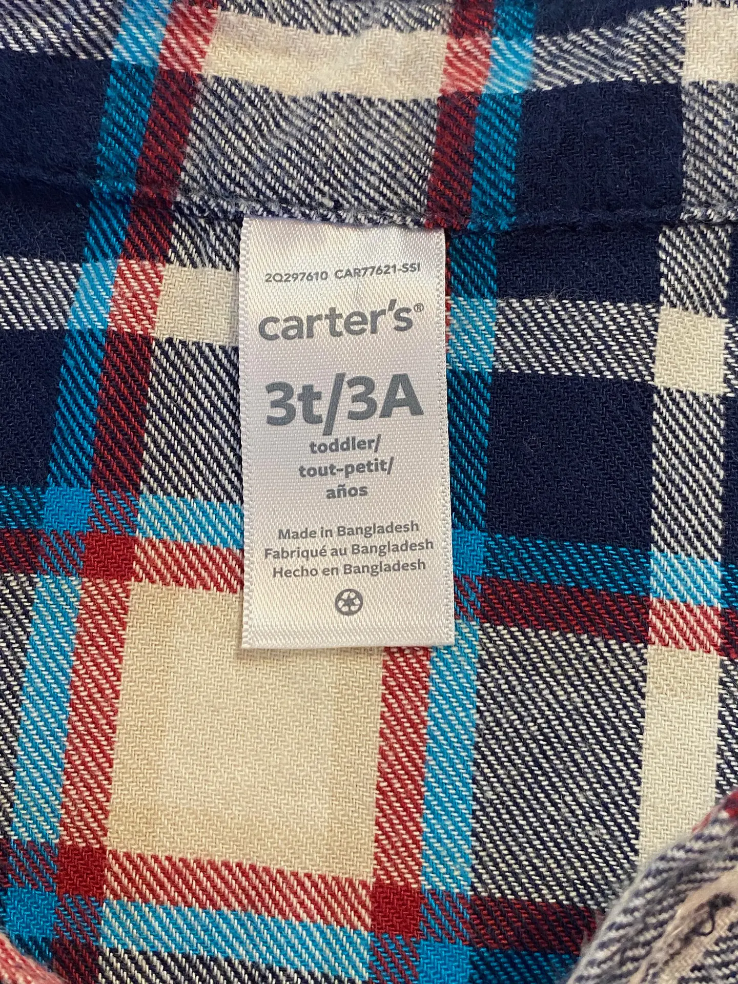 Camisa de Franela Escocesa Carter's – Azul, Rojo y Crema (Talla 3T) 6