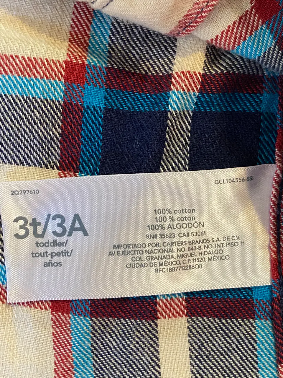 Camisa de Franela Escocesa Carter's – Azul, Rojo y Crema (Talla 3T) 8