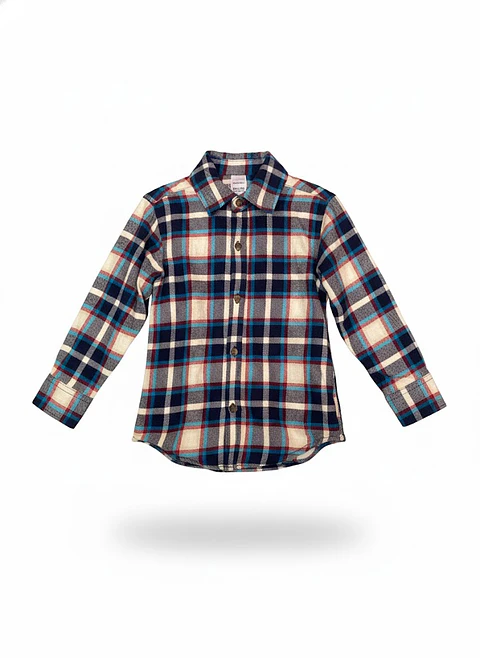 Camisa de Franela Escocesa Carter's – Azul, Rojo y Crema (Talla 3T)
