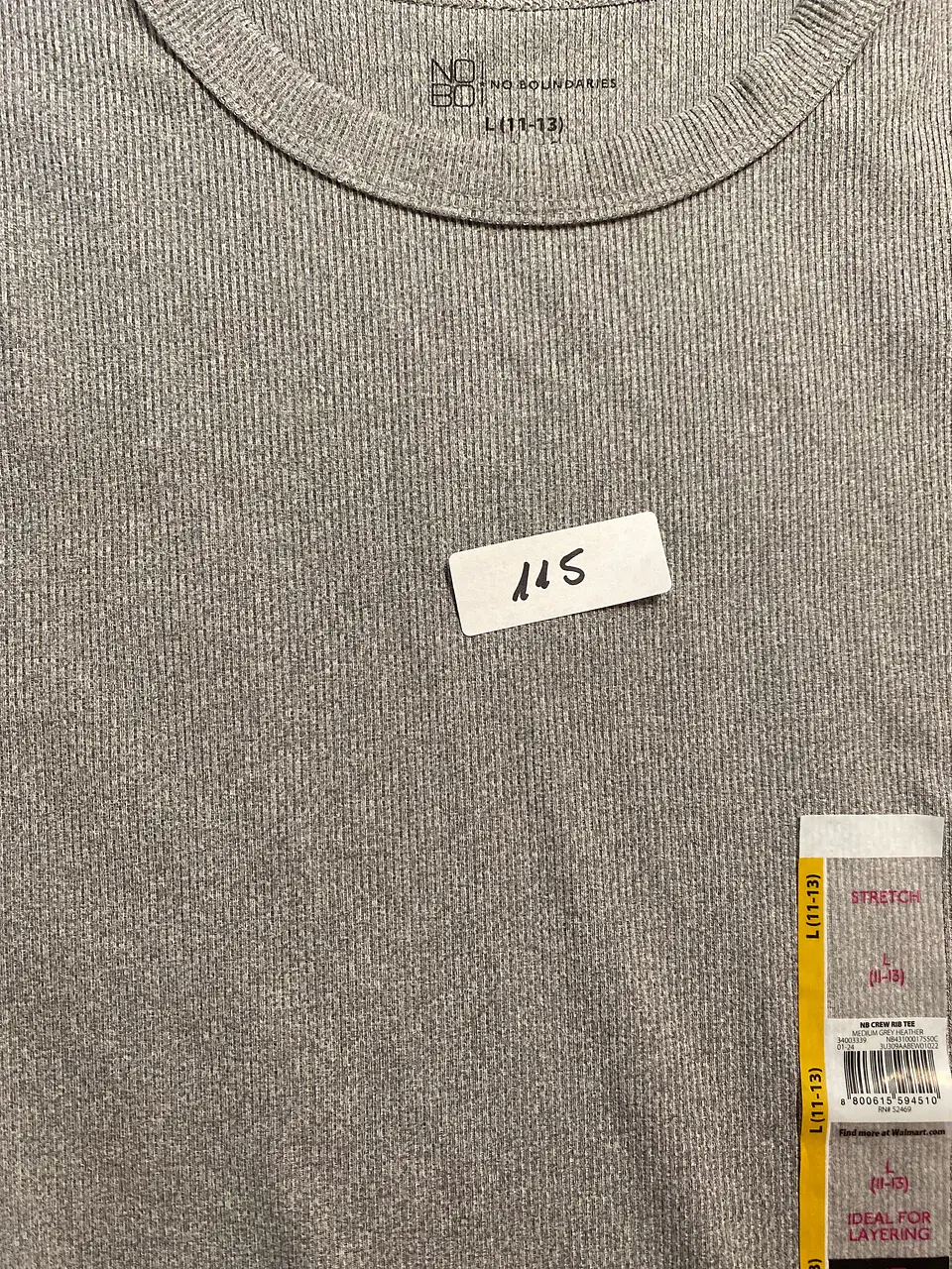 Polera Manga Larga de Algodón Rib No Boundaries GRIS – Talla L/11-13 (NUEVO) 14