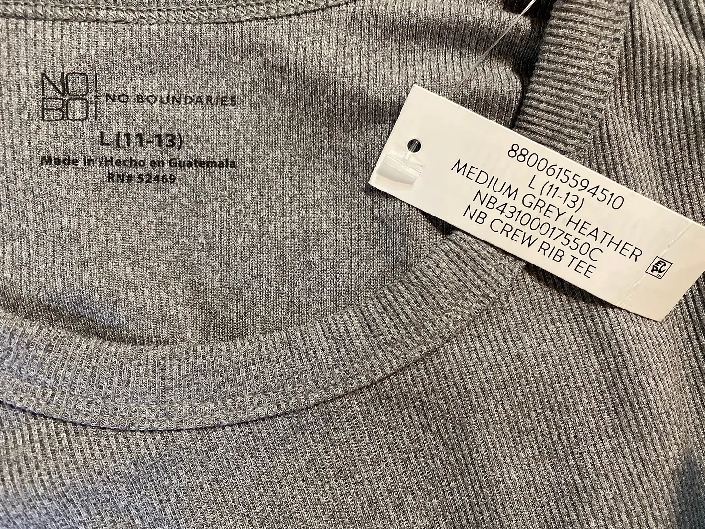 Polera Manga Larga de Algodón Rib No Boundaries GRIS – Talla L/11-13 (NUEVO) 9