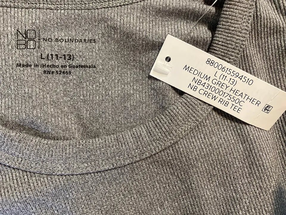 Polera Manga Larga de Algodón Rib No Boundaries GRIS – Talla L/11-13 (NUEVO) 9