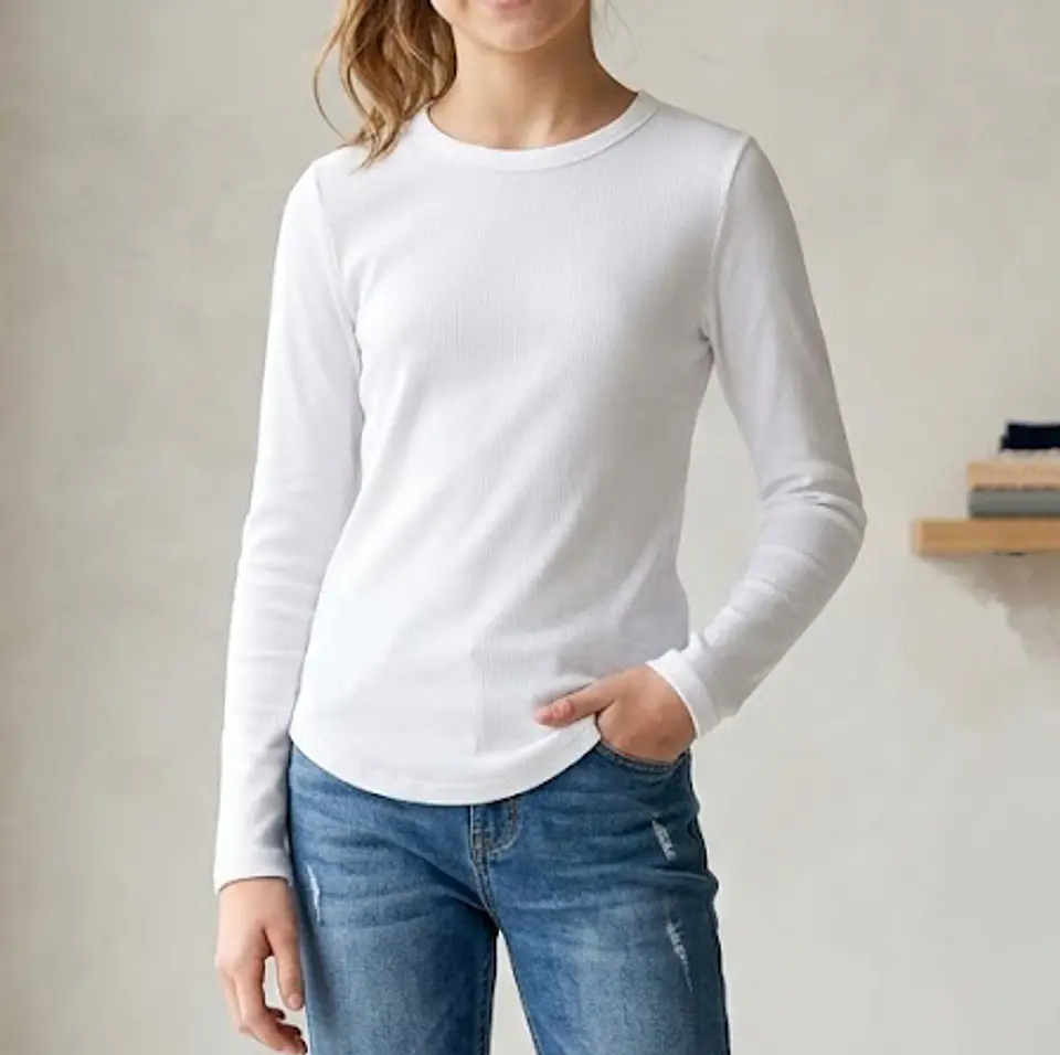Polera Manga Larga de Algodón Rib No Boundaries BLANCO – Talla L/11-13 (NUEVO) 4