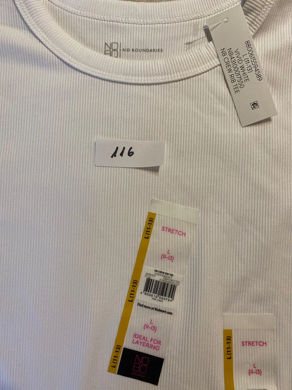 Polera Manga Larga de Algodón Rib No Boundaries BLANCO – Talla L/11-13 (NUEVO) 12