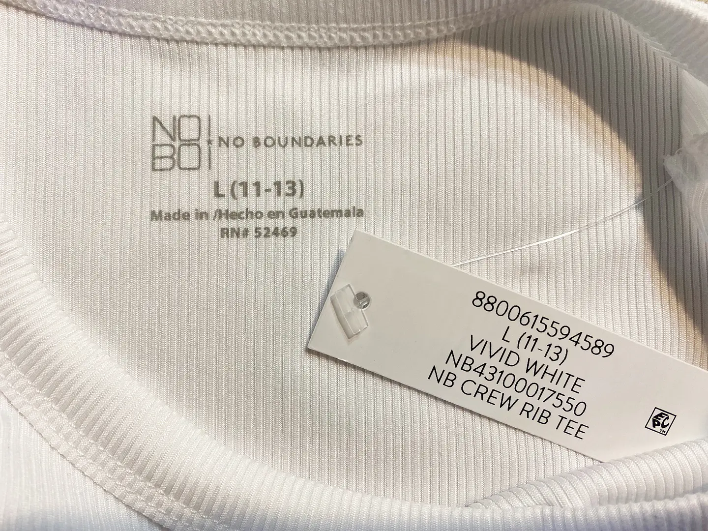 Polera Manga Larga de Algodón Rib No Boundaries BLANCO – Talla L/11-13 (NUEVO) 6