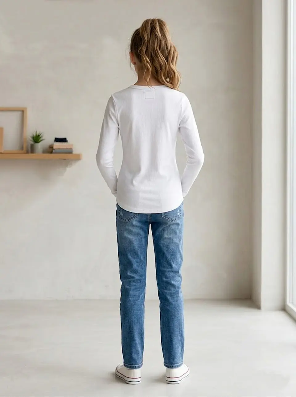 Polera Manga Larga de Algodón Rib No Boundaries BLANCO – Talla L/11-13 (NUEVO) 5