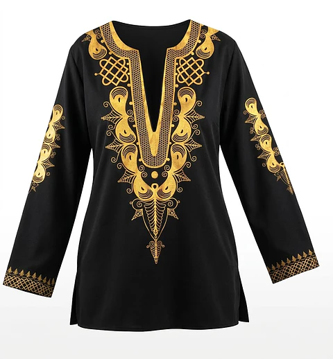 Túnica Blusa Elegante con Diseños Dorados - Talla XL