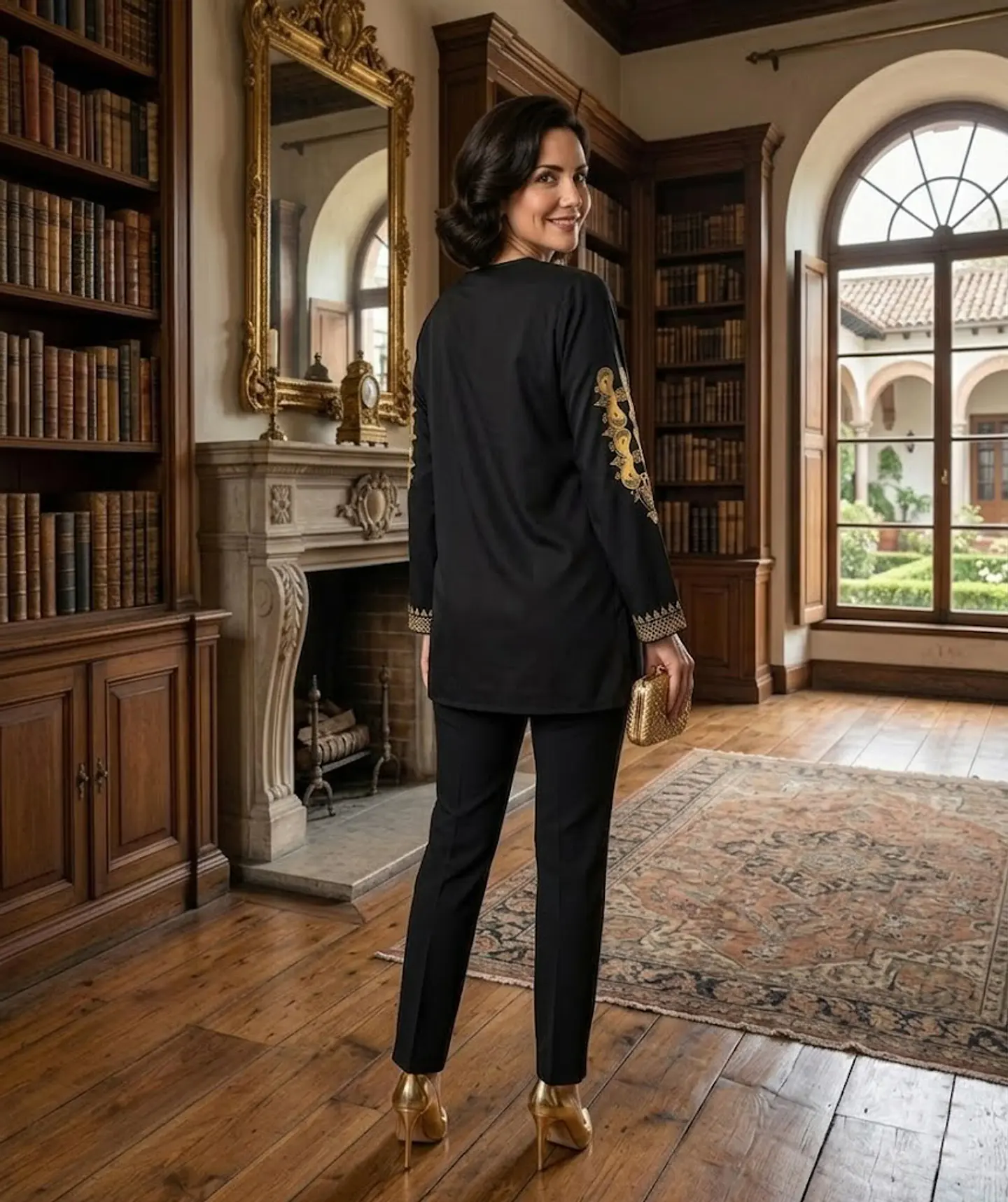 Túnica Blusa Elegante con Diseños Dorados - Talla XL 4