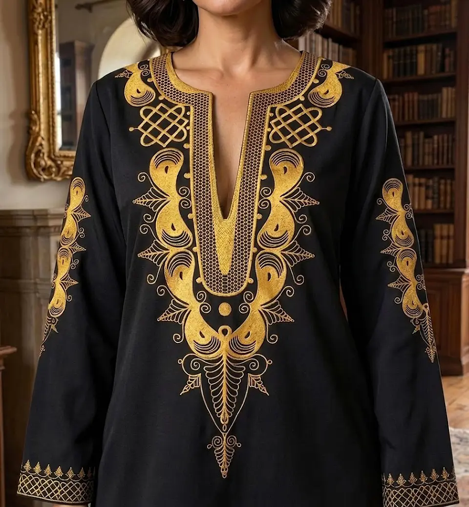 Túnica Blusa Elegante con Diseños Dorados - Talla XL 5