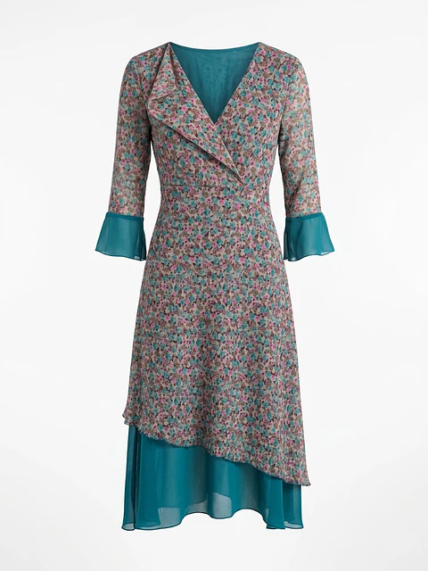 Vestido Tatienne – Romantic Floral & Teal Mesh - Talla L
