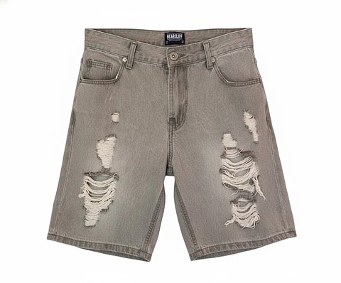 Short Mezclilla Hombre Bearcliff Bermuda Jeans con Destrozos Gris Talla 44 (USA 32)