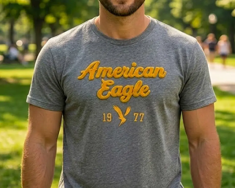 Polera Hombre American Eagle Gris Jaspeada con Estampado Talla XL 4