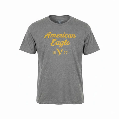 Polera Hombre American Eagle Gris Jaspeada con Estampado Talla XL