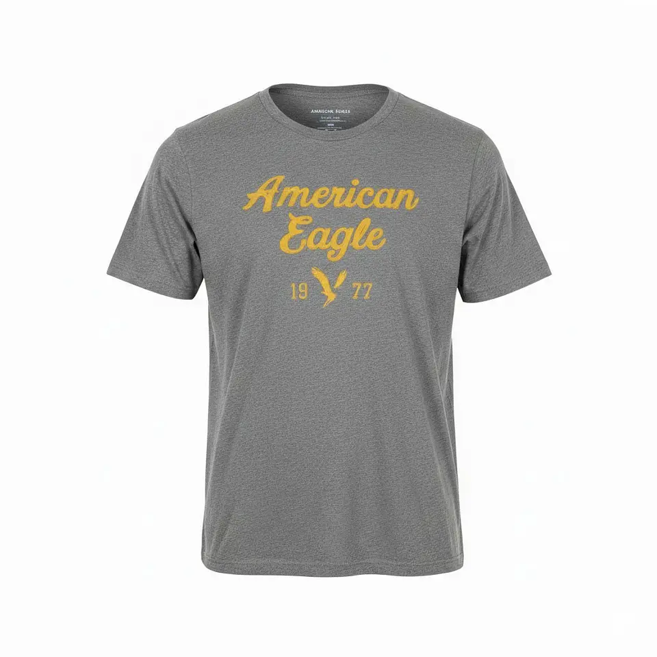 Polera Hombre American Eagle Gris Jaspeada con Estampado Talla XL 1