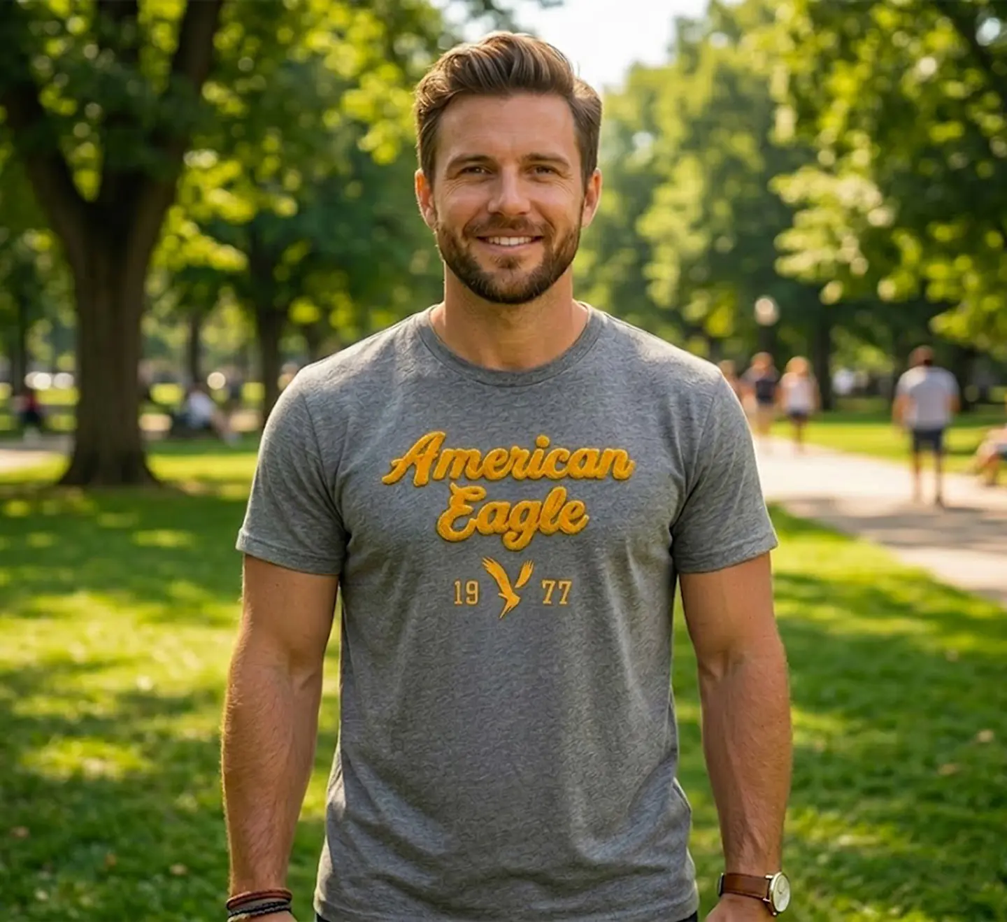 Polera Hombre American Eagle Gris Jaspeada con Estampado Talla XL 3