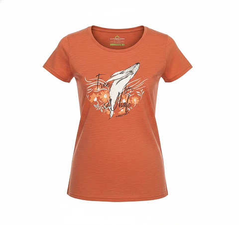 Polera Mujer Alpinextrem Terracota Estampado Ballena Talla S