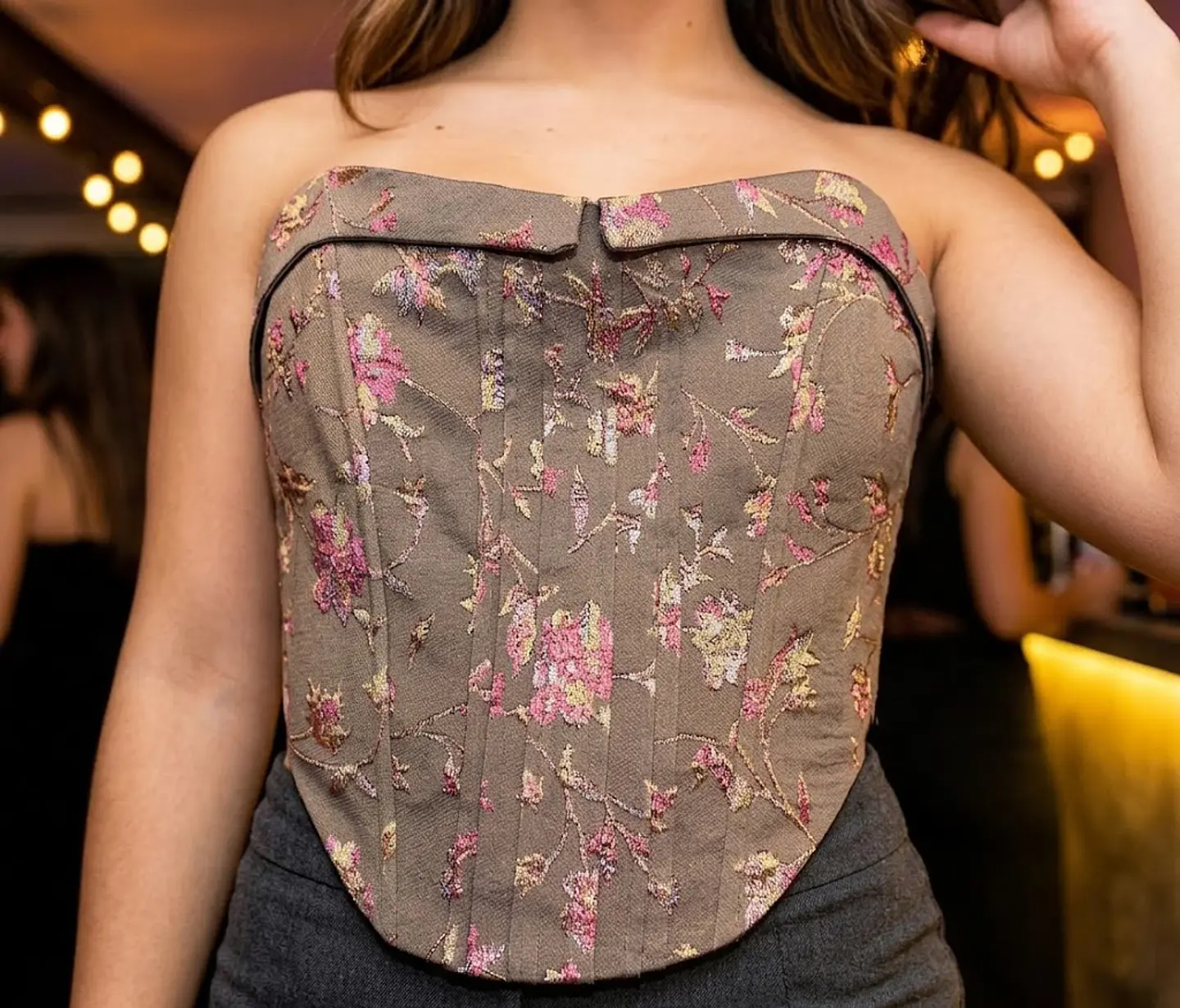 Corset Fiesta Mujer Brocado Floral Strapless Talla XS 4