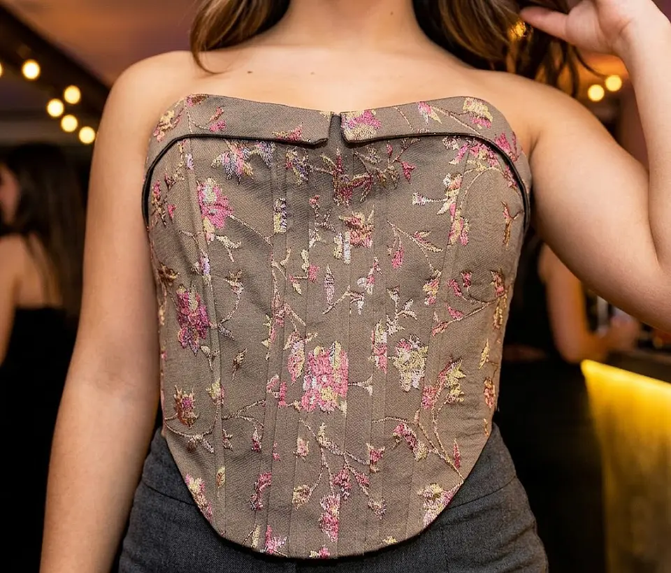 Corset Fiesta Mujer Brocado Floral Strapless Talla XS 4