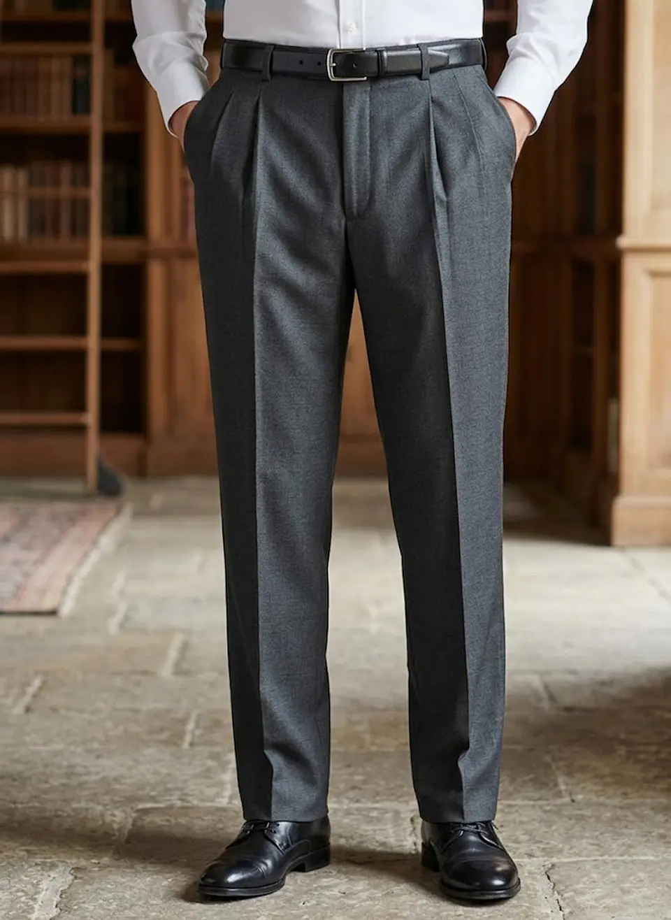 Pantalón de Vestir Hombre Gris Oscuro de Calce Clásico con Pliegues Talla XXL 3