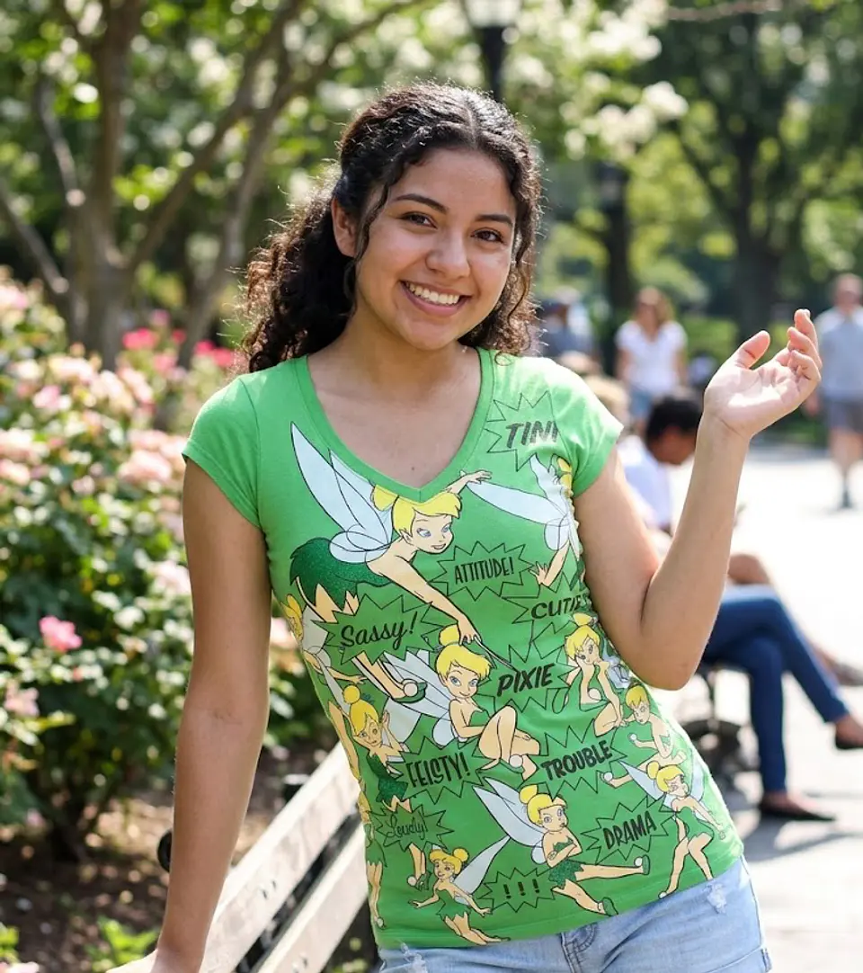Polera Disney Mujer Campanita Tinkerbell Verde Cuello V Talla S 3