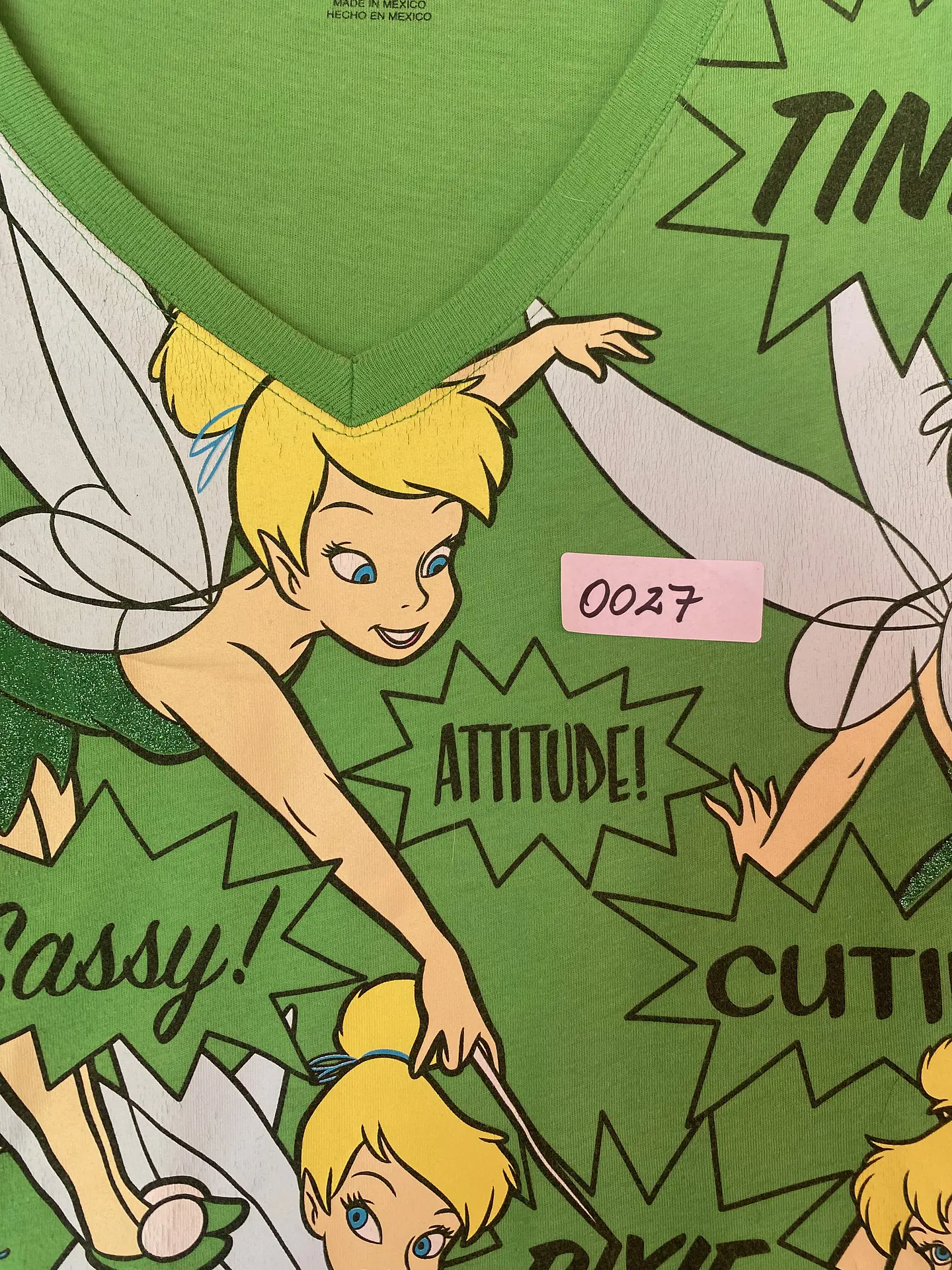 Polera Disney Mujer Campanita Tinkerbell Verde Cuello V Talla S 12