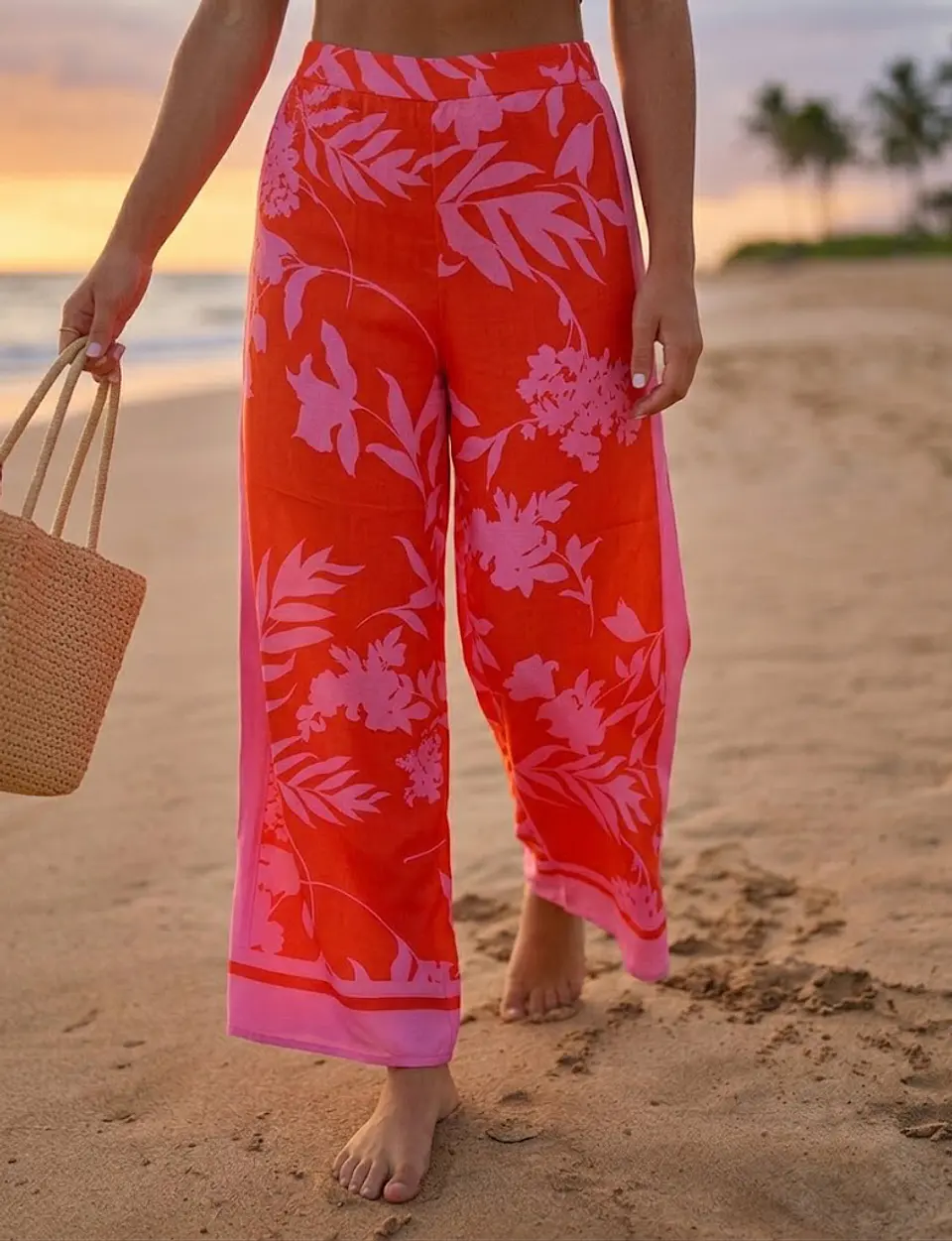 Pantalón Palazzo Mujer Sienna Sky Floreado Fucsia Y Rojo Talla S 4