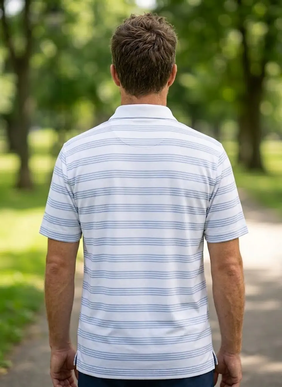 Polera Tipo Polo Hombre Nike Golf Original Rayada Blanca Y Celeste Talla XL 5