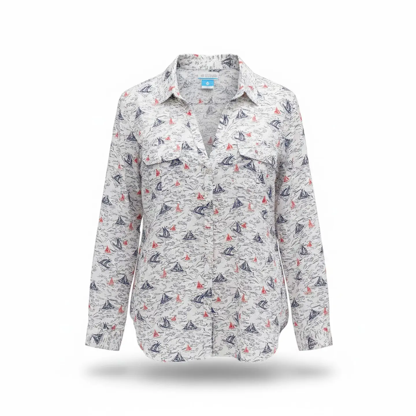 Camisa Mujer Columbia Blanca Estampada Veleros Talla M 1